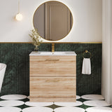 Modern Splash 800mm Bleached Oak 2 Drawer Floor Standing Vanity Unit With Minimalist Basin