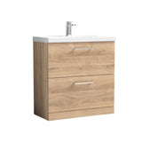 Modern Splash 800mm Bleached Oak 2 Drawer Floor Standing Vanity Unit With Thin Edge Basin