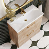 Modern Splash 800mm Bleached Oak 2 Drawer Floor Standing Vanity Unit With Thin Edge Basin