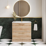 Modern Splash 800mm Bleached Oak 2 Drawer Floor Standing Vanity Unit With Curved Basin