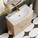 Modern Splash 800mm Bleached Oak 2 Drawer Floor Standing Vanity Unit With Curved Basin