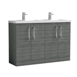 Modern Splash 1200mm Anthracite Woodgrain 4 Door Floor Standing Vanity Unit With 2 Tap Hole Polymarble basin