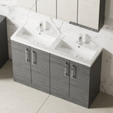 Modern Splash 1200mm Anthracite Woodgrain 4 Door Floor Standing Vanity Unit With 2 Tap Hole Polymarble basin