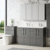 Modern Splash 1200mm Anthracite Woodgrain 4 Door Floor Standing Vanity Unit With 2 Tap Hole Ceramic Basin