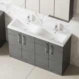 Modern Splash 1200mm Anthracite Woodgrain 4 Door Floor Standing Vanity Unit With 2 Tap Hole Ceramic Basin