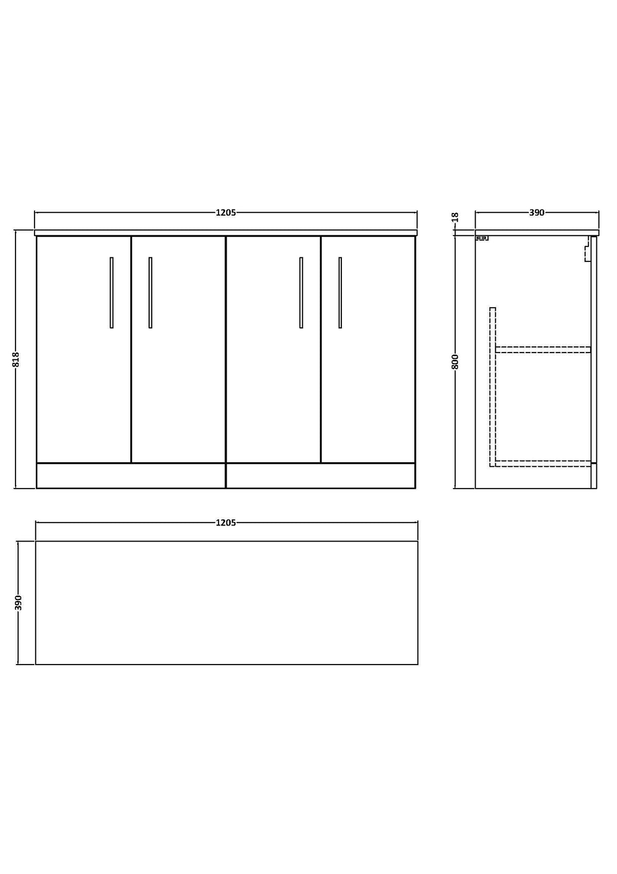 Modern Splash 1200mm Anthracite Woodgrain 4 door Floor Standing Vanity Unit With Co-ordinating Worktop