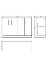Modern Splash 1200mm Anthracite Woodgrain 4 door Floor Standing Vanity Unit With Co-ordinating Worktop