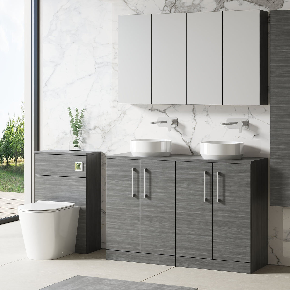 Modern Splash 1200mm Anthracite Woodgrain 4 door Floor Standing Vanity Unit With Co-ordinating Worktop