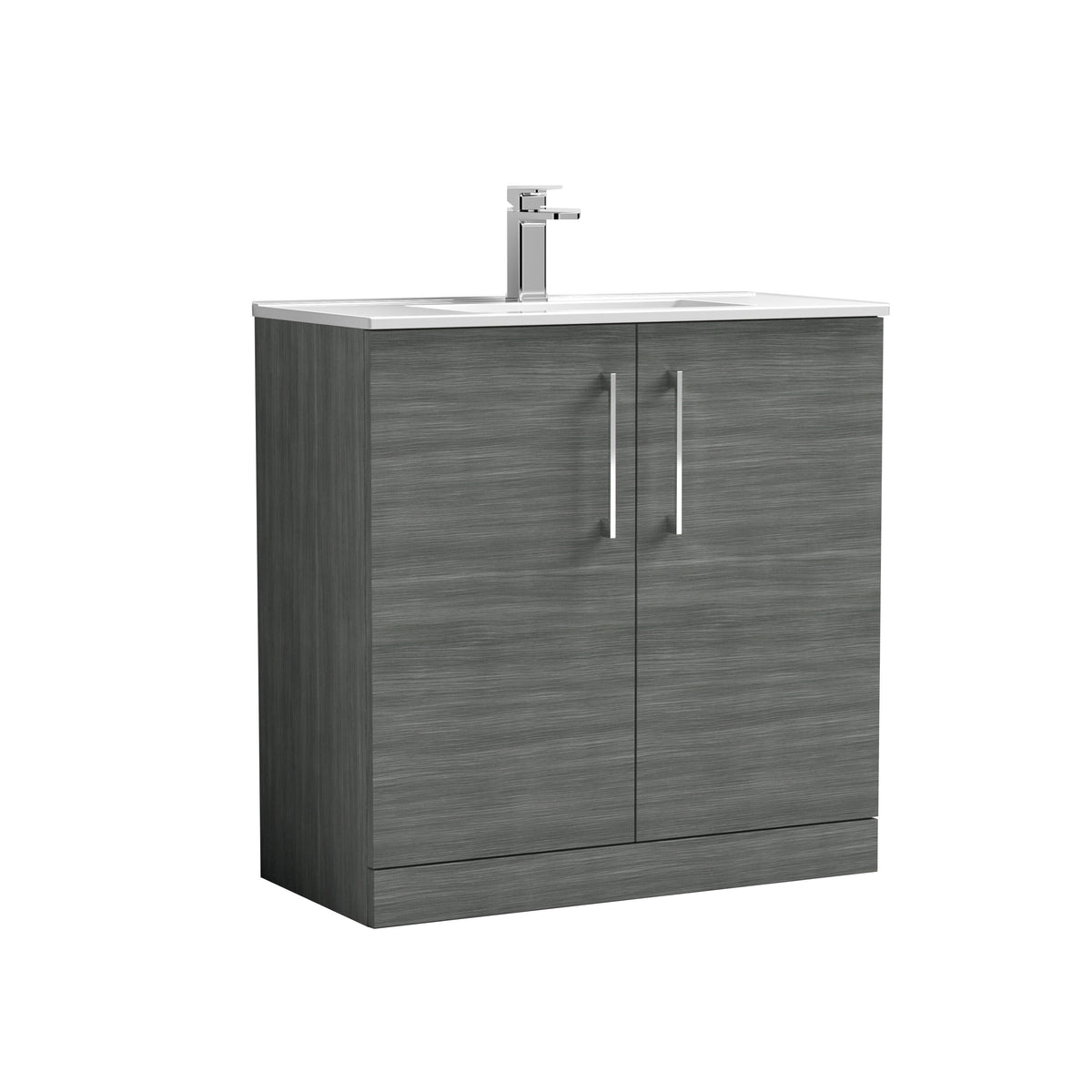 Modern Splash 800mm Anthracite Woodgrain 2 Door Floor Standing Vanity Unit With Minimalist Basin