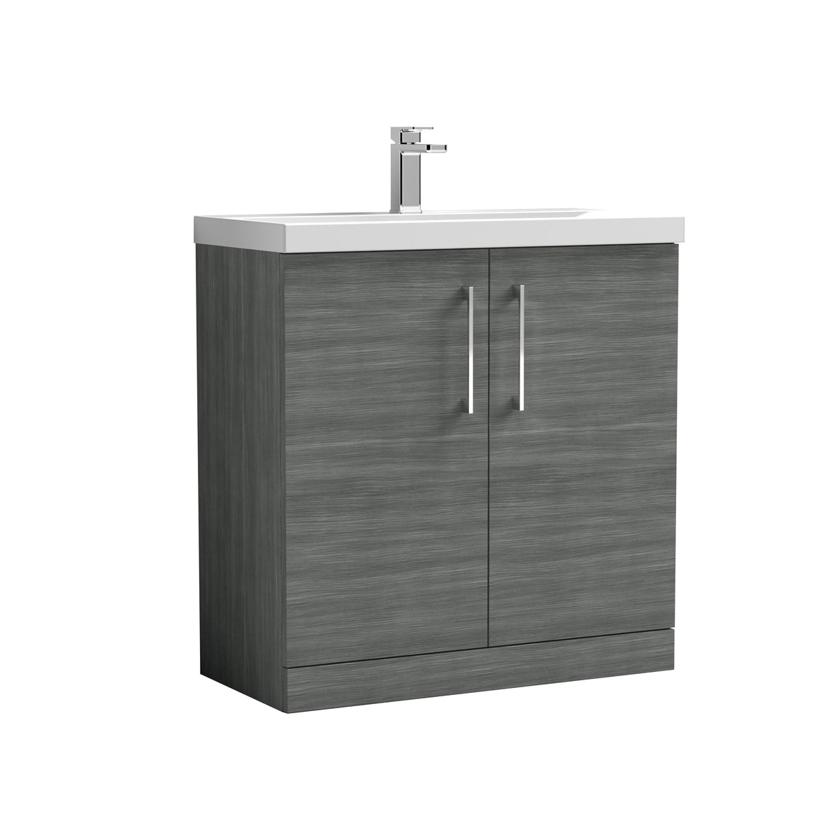 Modern Splash 800mm Anthracite Woodgrain 2 Door Floor Standing Vanity Unit With Thin Edge Basin