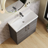Modern Splash 800mm Anthracite Woodgrain 2 Door Floor Standing Vanity Unit With Thin Edge Basin