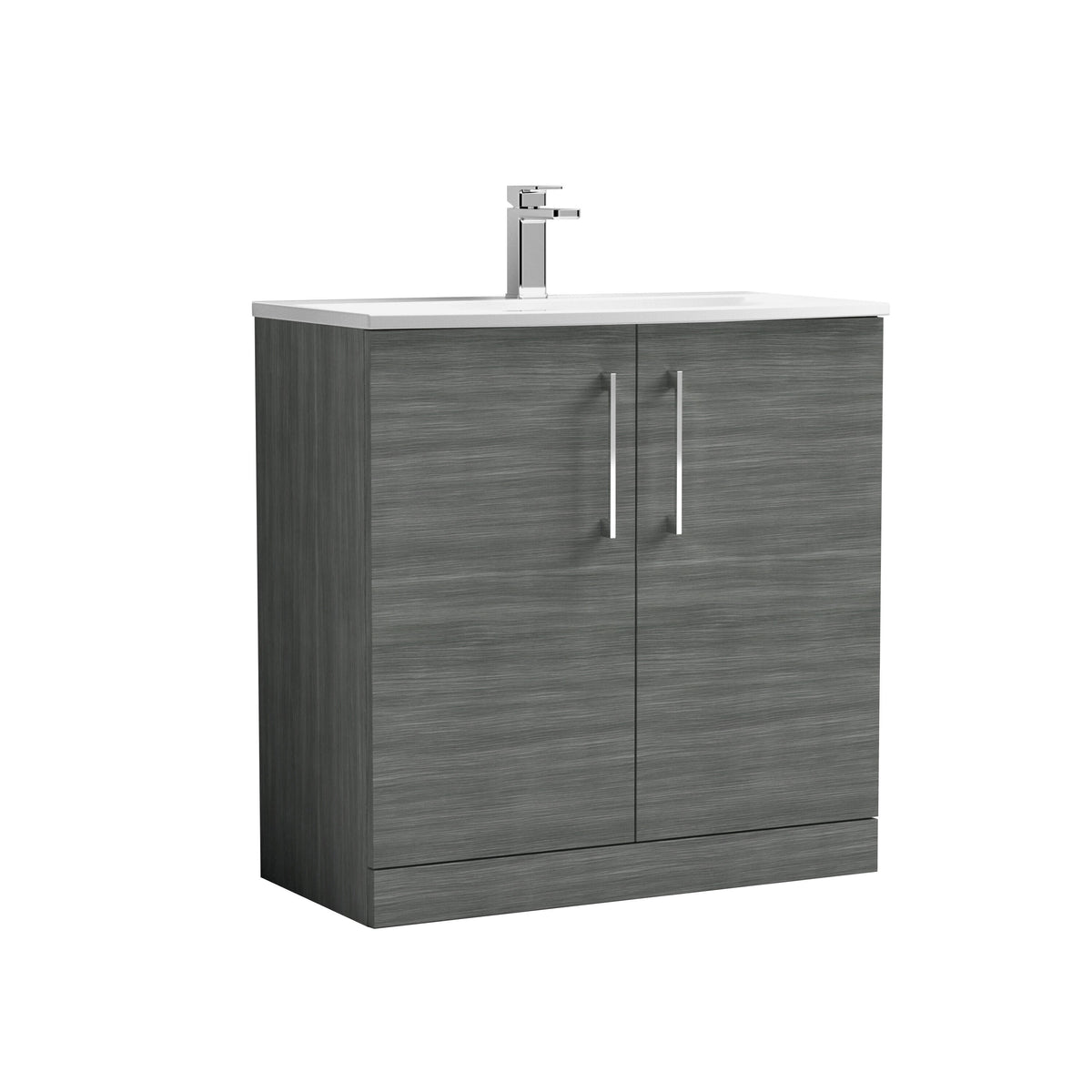 Modern Splash 800mm Anthracite Woodgrain 2 Door Floor Standing Vanity Unit With Curved Basin