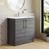 Modern Splash 800mm Anthracite Woodgrain 2 Door Floor Standing Vanity Unit With Curved Basin