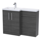 Modern Splash 1100mm Anthracite Woodgrain 2 Door Floor Standing Left-Hand Combination Unit With Polymarble Basin
