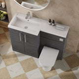 Modern Splash 1100mm Anthracite Woodgrain 2 Door Floor Standing Left-Hand Combination Unit With Polymarble Basin