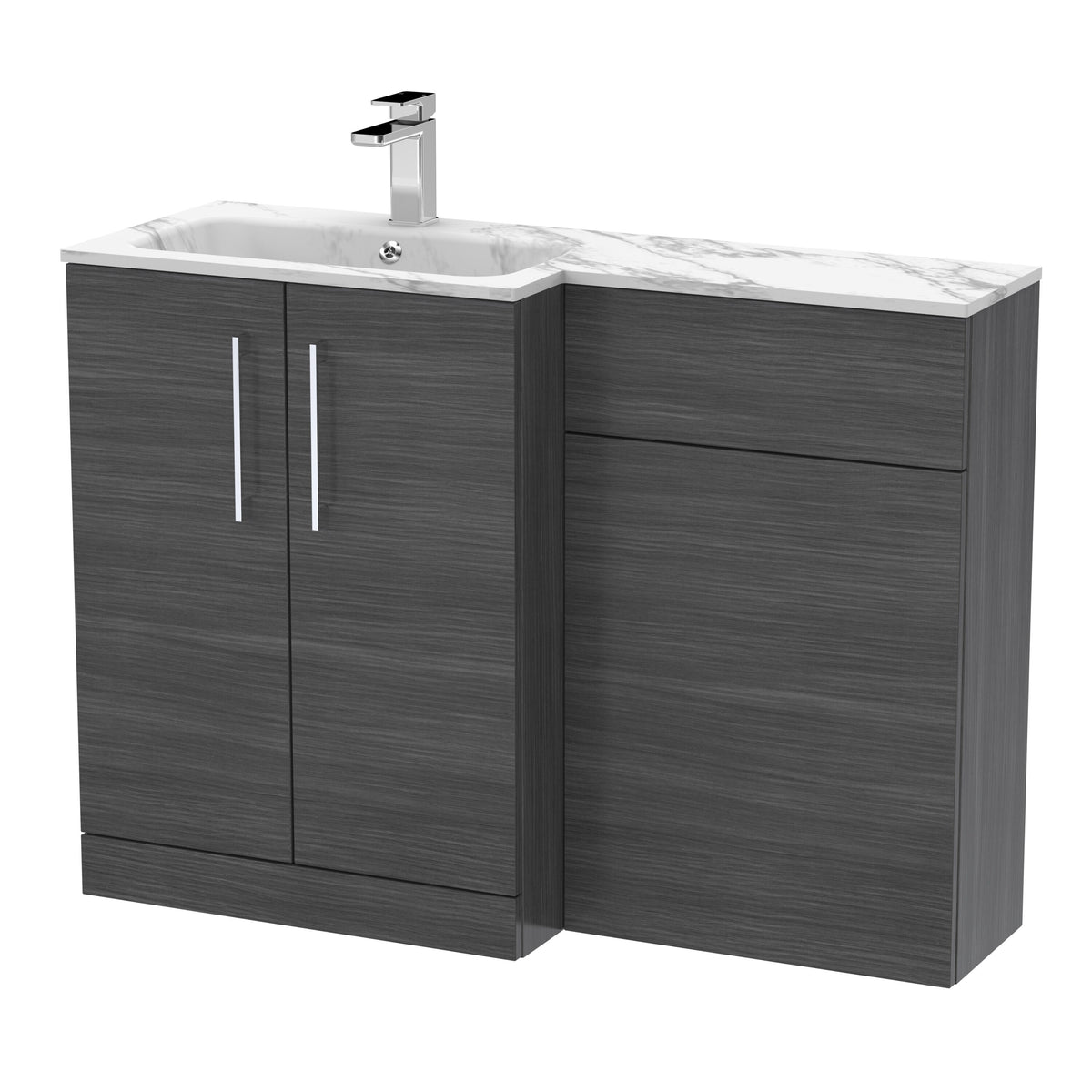 Modern Splash 1100mm Anthracite Woodgrain 2 Door Floor Standing Left-Hand Combination Unit With Stone Basin