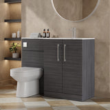 Modern Splash 1100mm Anthracite Woodgrain 2 Door Floor Standing Right-Hand Combination Unit With Stone Basin