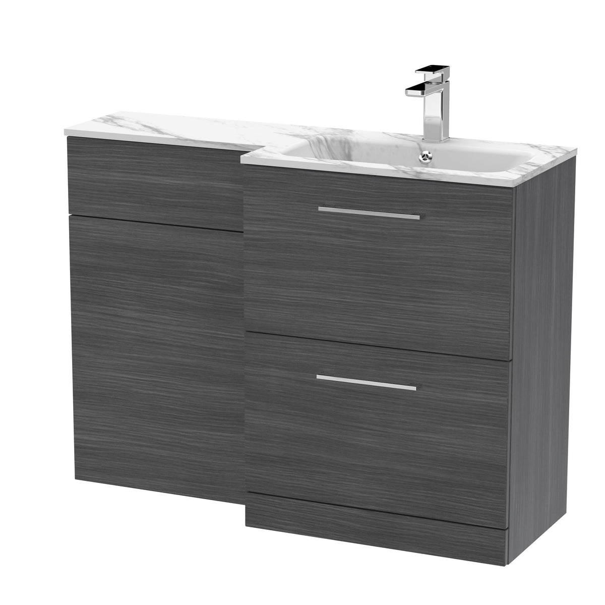 Modern Splash 1100mm Anthracite Woodgrain 2 Drawer Floor Standing Right-Hand Combination Unit With Stone Basin