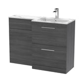 Modern Splash 1100mm Anthracite Woodgrain 2 Drawer Floor Standing Right-Hand Combination Unit With Stone Basin