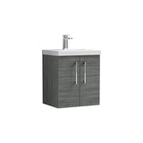 Modern Splash 500mm Anthracite Woodgrain 2 Door Wall Hung Vanity Unit With Mid-Edge Basin