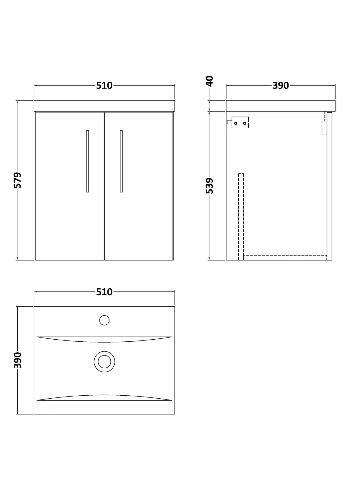 Modern Splash 500mm Anthracite Woodgrain 2 Door Wall Hung Vanity Unit With Mid-Edge Basin