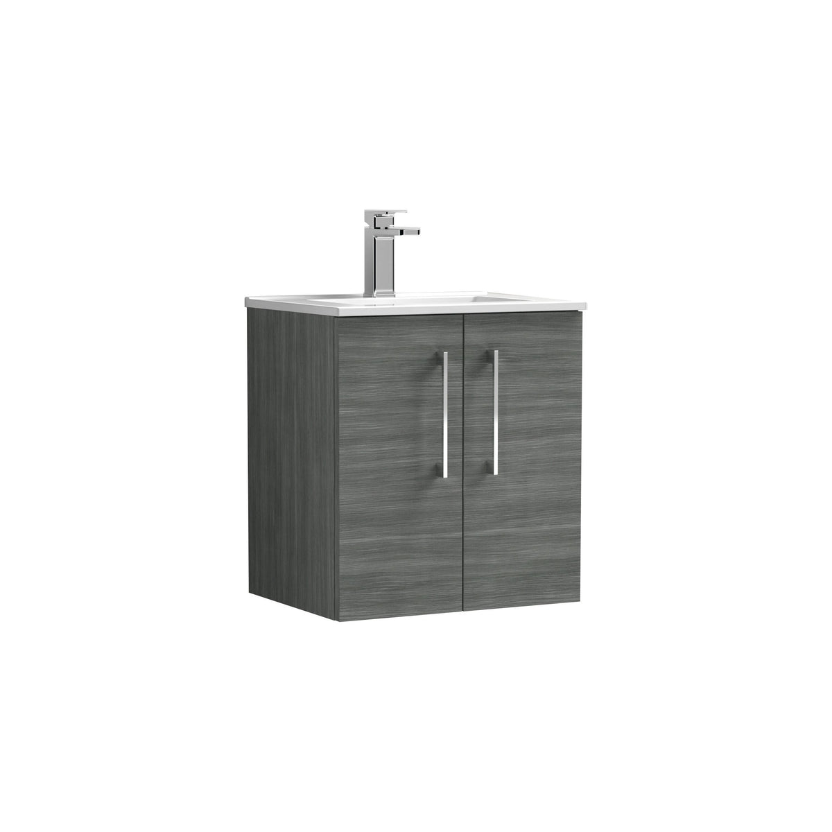 Modern Splash 500mm Anthracite Woodgrain 2 Door Wall Hung Vanity Unit With Minimalist Basin