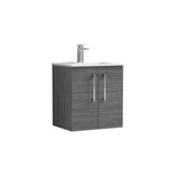 Modern Splash 500mm Anthracite Woodgrain 2 Door Wall Hung Vanity Unit With Minimalist Basin