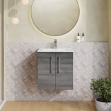 Modern Splash 500mm Anthracite Woodgrain 2 Door Wall Hung Vanity Unit With Minimalist Basin