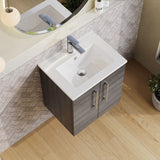 Modern Splash 500mm Anthracite Woodgrain 2 Door Wall Hung Vanity Unit With Minimalist Basin