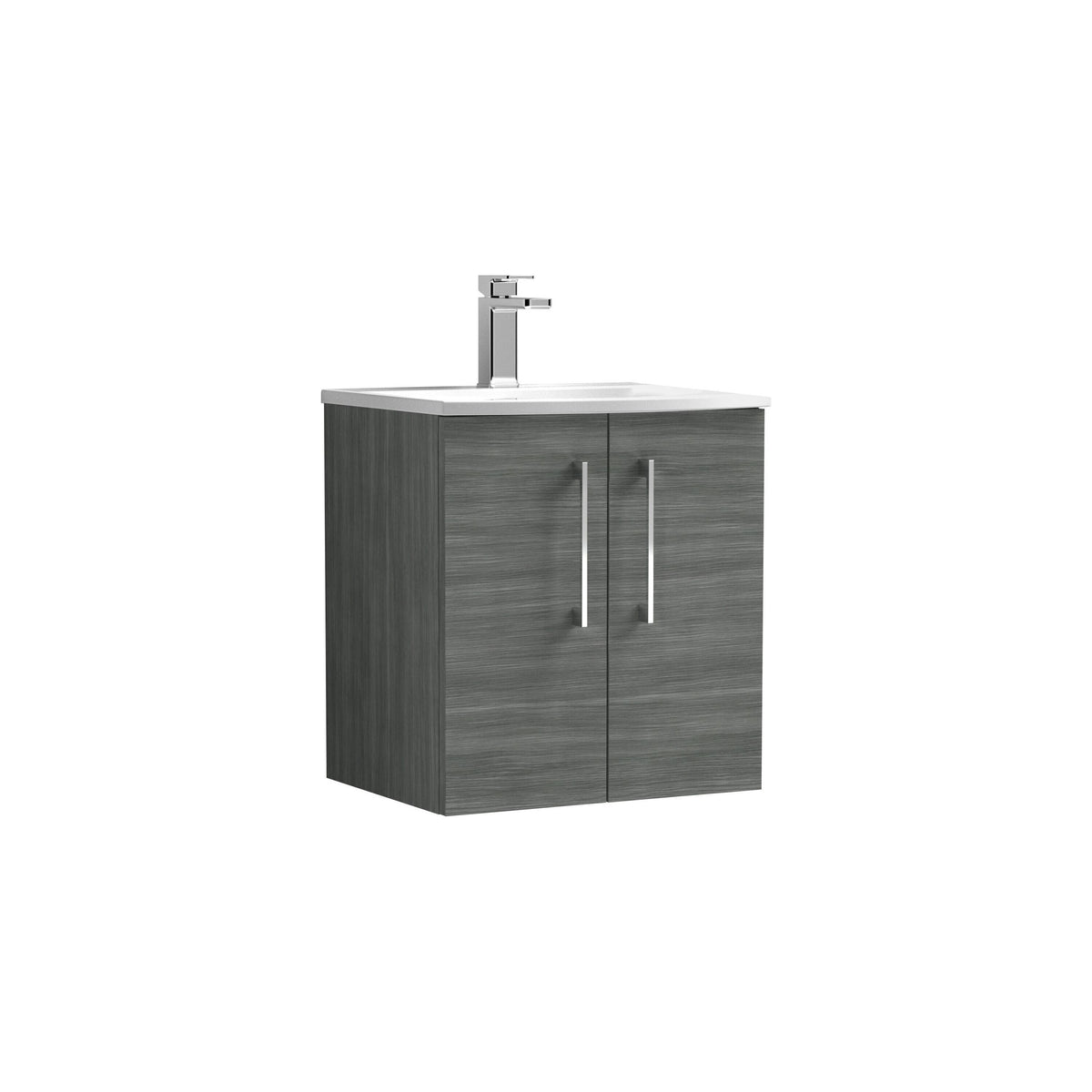 Modern Splash 500mm Anthracite Woodgrain 2 Door Wall Hung Vanity Unit With Curved Basin