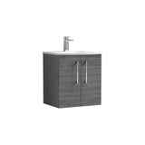 Modern Splash 500mm Anthracite Woodgrain 2 Door Wall Hung Vanity Unit With Curved Basin