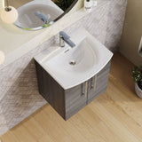 Modern Splash 500mm Anthracite Woodgrain 2 Door Wall Hung Vanity Unit With Curved Basin