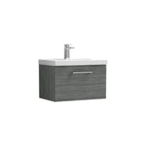 Modern Splash 600mm Anthracite Woodgrain 1 Drawer Wall Hung Vanity Unit With Basin