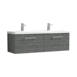 Modern Splash 1200mm Anthracite Woodgrain 2 Drawer Wall Hung Vanity Unit With 2 Tap Hole Ceramic Basin