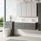 Modern Splash 1200mm Anthracite Woodgrain 2 Drawer Wall Hung Vanity Unit With 2 Tap Hole Ceramic Basin