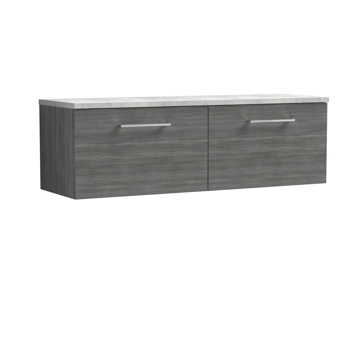 Modern Splash 1200mm Anthracite Woodgrain 2 Drawer Wall Hung Vanity Unit With Bellato Grey Worktop