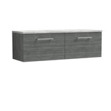 Modern Splash 1200mm Anthracite Woodgrain 2 Drawer Wall Hung Vanity Unit With Bellato Grey Worktop