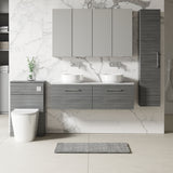 Modern Splash 1200mm Anthracite Woodgrain 2 Drawer Wall Hung Vanity Unit With Bellato Grey Worktop
