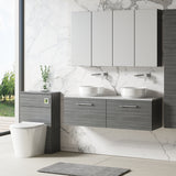 Modern Splash 1200mm Anthracite Woodgrain 2 Drawer Wall Hung Vanity Unit With Bellato Grey Worktop