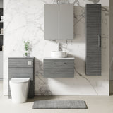 Modern Splash 600mm Anthracite Woodgrain 1 Drawer Wall Hung Vanity Unit With Bellato Grey Worktop