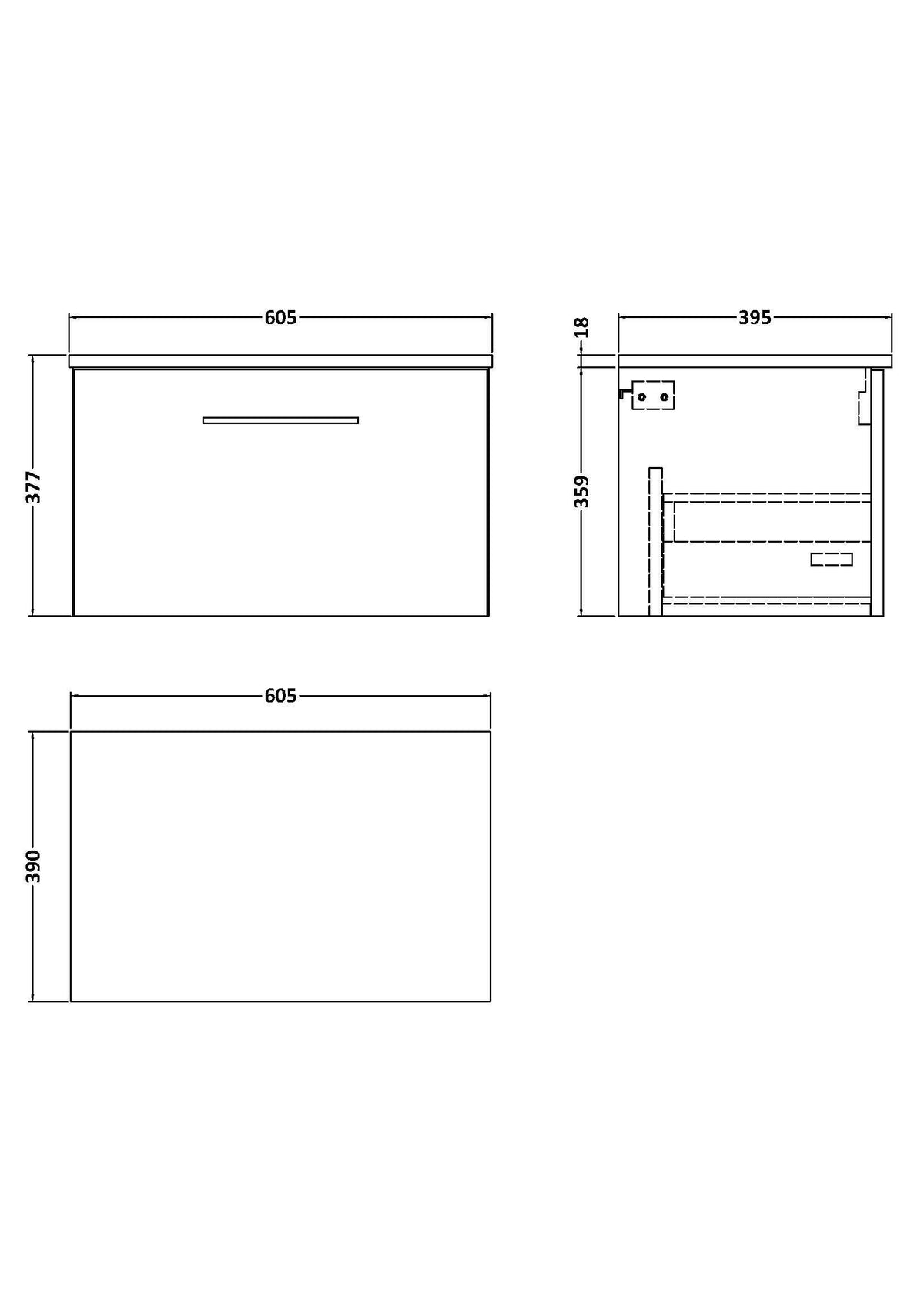 Modern Splash 600mm Anthracite Woodgrain 1 Drawer Wall Hung Anthracite Woodgrain Vanity Unit With Co-ordinating Worktop