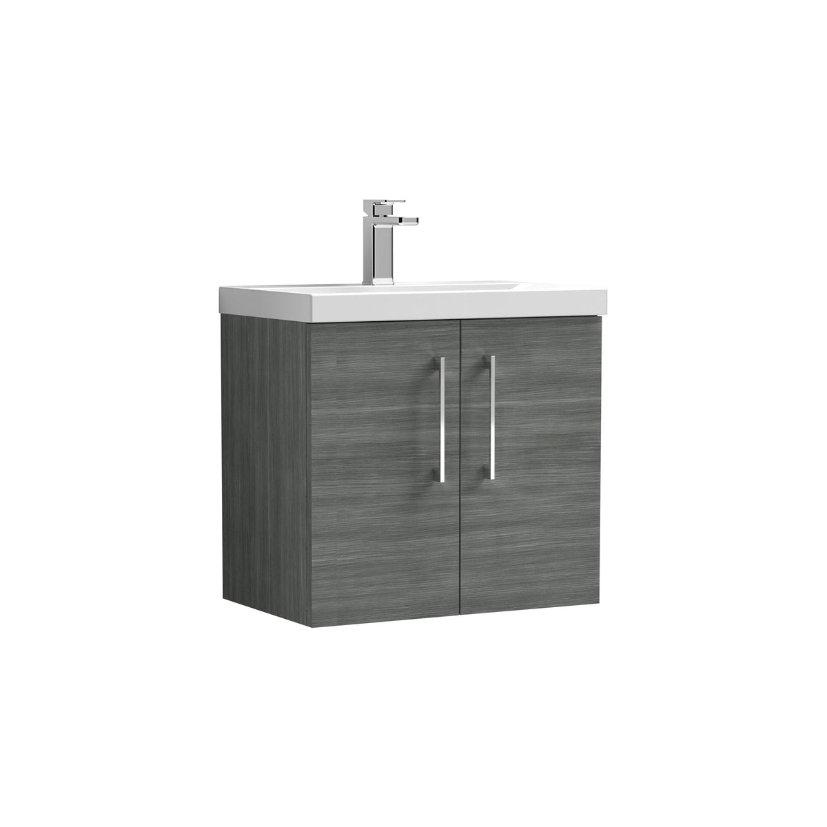 Modern Splash 600mm Anthracite Woodgrain 2 Door Wall Hung Vanity Unit With Mid-Edge Basin