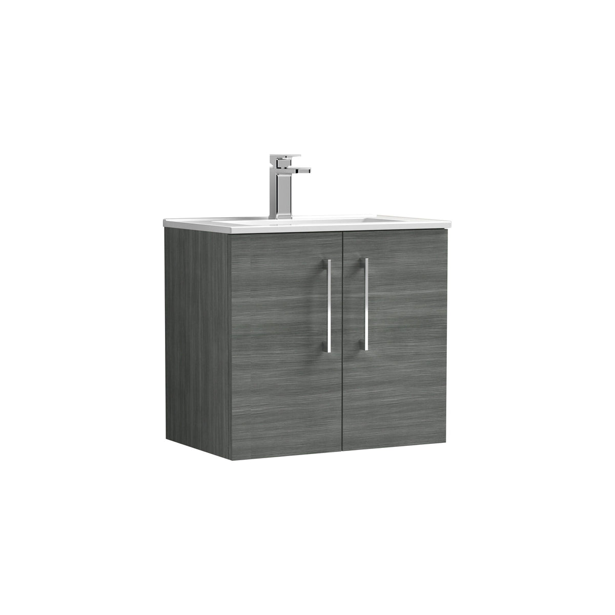 Modern Splash 600mm Anthracite Woodgrain 2 Door Wall Hung Vanity Unit With Minimalist Basin