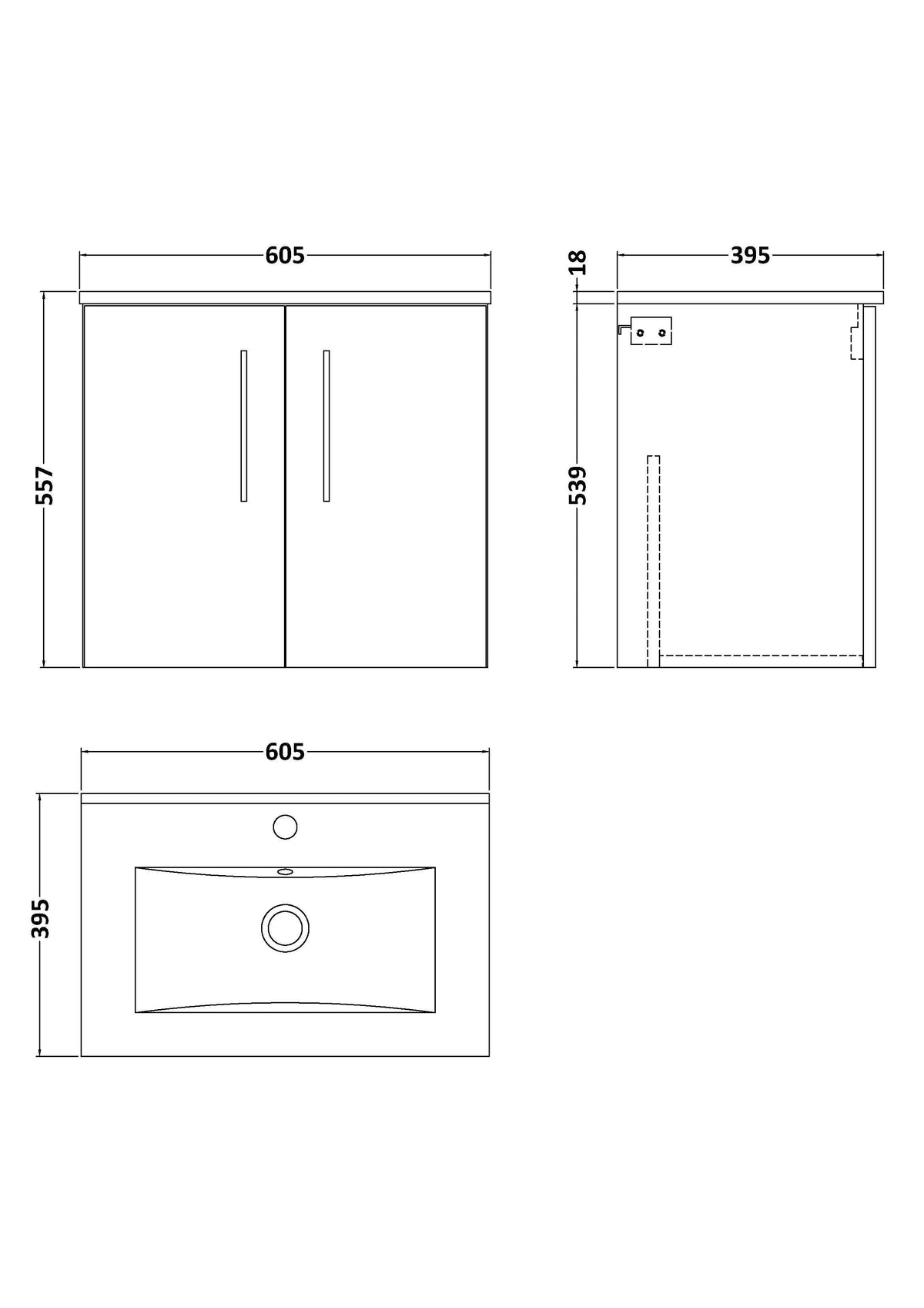 Modern Splash 600mm Anthracite Woodgrain 2 Door Wall Hung Vanity Unit With Minimalist Basin