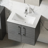 Modern Splash 600mm Anthracite Woodgrain 2 Door Wall Hung Vanity Unit With Minimalist Basin
