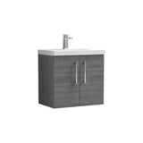 Modern Splash 600mm Anthracite Woodgrain 2 Door Wall Hung Vanity Unit With Thin Edge Basin