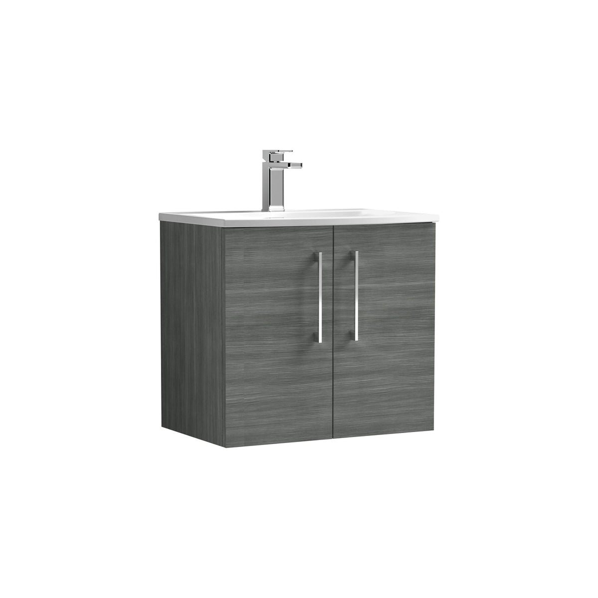 Modern Splash 600mm Anthracite Woodgrain 2 Door Wall Hung Vanity Unit With Curved Basin