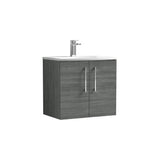 Modern Splash 600mm Anthracite Woodgrain 2 Door Wall Hung Vanity Unit With Curved Basin