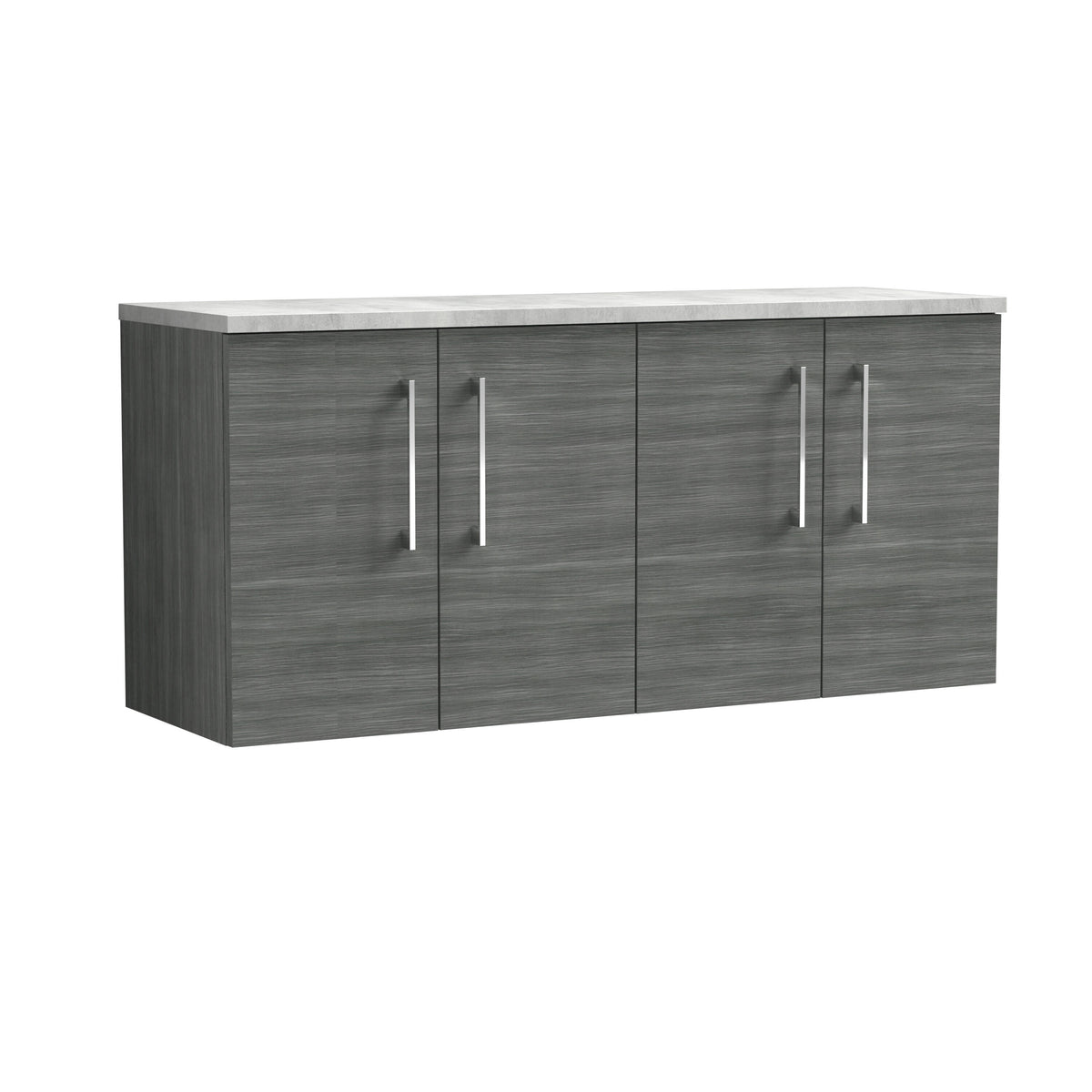 Modern Splash 1200mm Anthracite Woodgrain Wall Hung Anthracite Woodgrain Vanity Unit With Bellato Grey Worktop