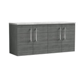 Modern Splash 1200mm Anthracite Woodgrain Wall Hung Anthracite Woodgrain Vanity Unit With Bellato Grey Worktop